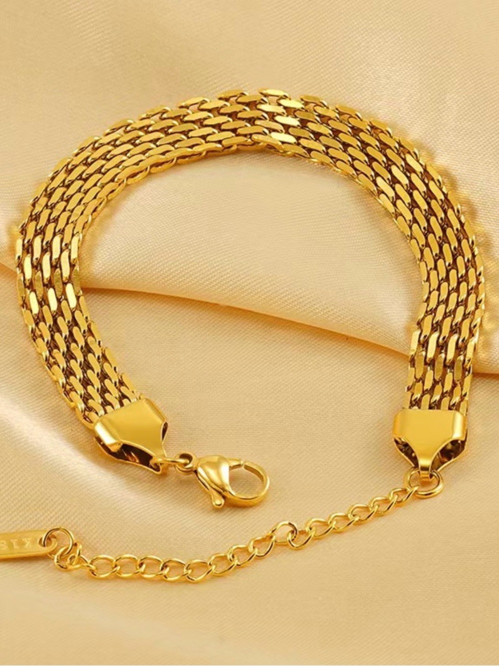 Stainless Steel Gold Plated Chain Bracelet 18K Look Waterproof - Picture 9 of 10